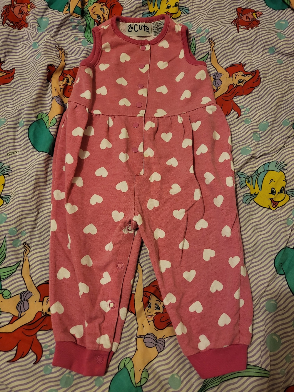 Vintage Y2k 2 Cute Pink White Heart Sleeper Romper 12 M